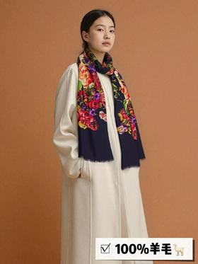 ｛特卖｝100%羊毛围巾花型六黑色富贵花卉～喜出