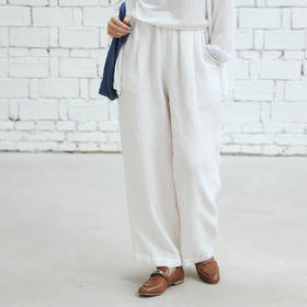 绽放451朵/【黑白灰系列·陪伴裤】纯汉麻宽松抽绳显瘦直筒长裤女