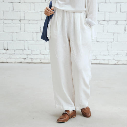 绽放451朵/【黑白灰系列·陪伴裤】纯汉麻宽松抽绳显瘦直筒长裤女 商品图0