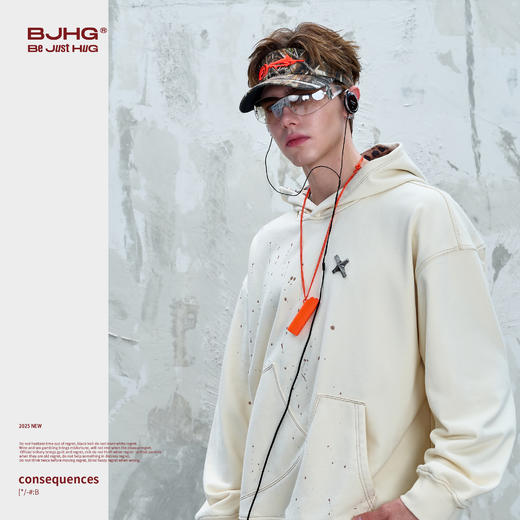 BJHG不计后果美式豹纹连帽卫衣男款2025新款潮明线撞色泼墨外套女 商品图1