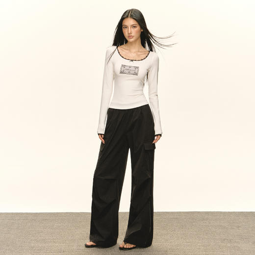 Ariseism 美式复古设计感长袖T恤女秋季新款辣妹修身上衣 商品图3