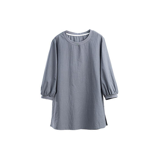 绽放女装468朵/【黑白灰系列·至简T】汉麻棉圆领宽松中长款T恤女 商品图4