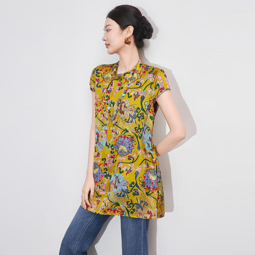 「高货wl」全新升级【铂金会员339/天猫459/差价120】(02751)洛诗琳新中式人丝香云纱印花上衣2025夏季复古国风衬衫女 商品图1