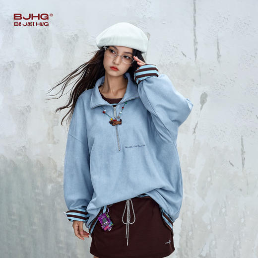 BJHG不计后果美式休闲纯色卫衣男生秋季2025新款POLO衫情侣外套女 商品图3