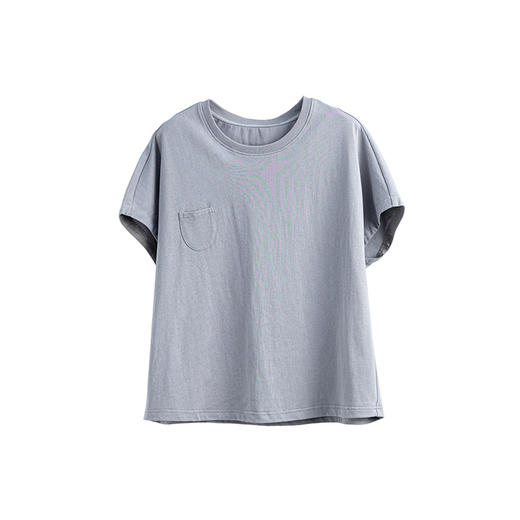 绽放旅行女装295朵/【黑白灰系列】纯棉宽松U型贴袋连身袖短袖T恤 商品图4