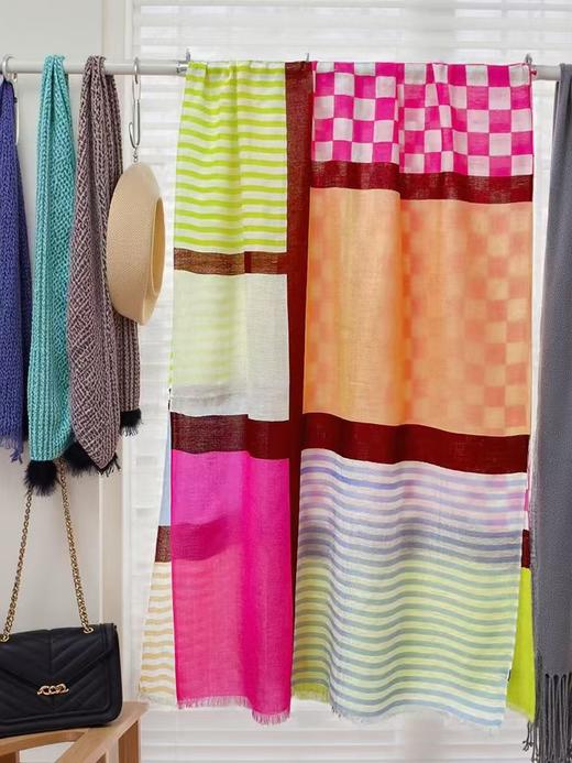 ｛特卖｝100%羊毛围巾花型三十二彩条格撞色～喜出 商品图0