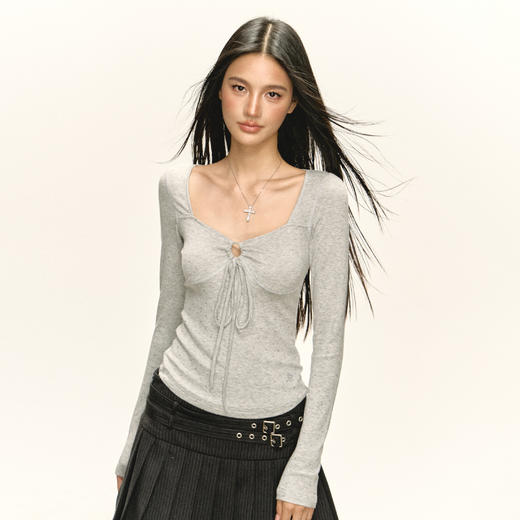 Ariseism 美式复古设计感长袖T恤女秋季新款辣妹修身上衣 商品图0