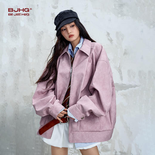 BJHG不计后果鳄鱼纹PU皮休闲夹克外套男款秋美式复古设计感皮衣女 商品图3