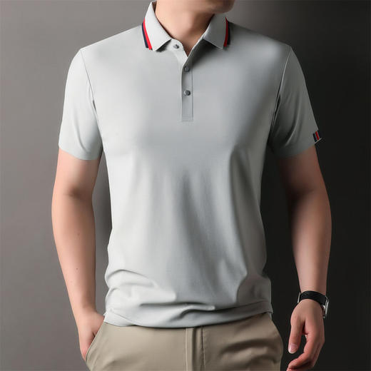 男士翻领条纹polo衫短袖冰丝速干上衣男夏季通勤商务休闲薄款半袖    MD-MD2506* 商品图3