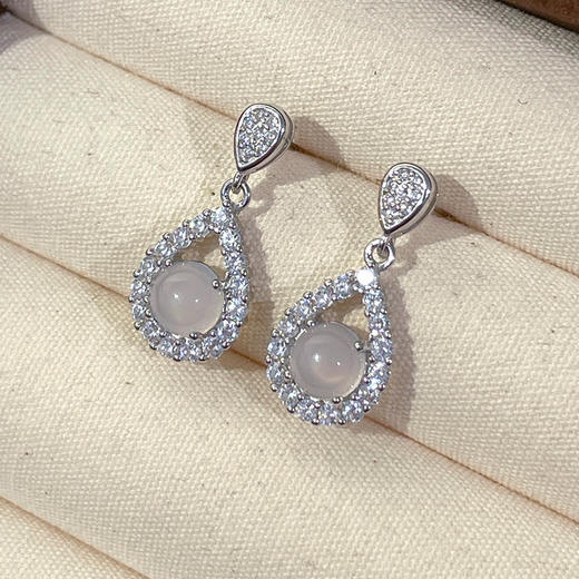 925纯银璀璨水滴耳钉，高级感气质白玉髓耳环E000955B 商品图2