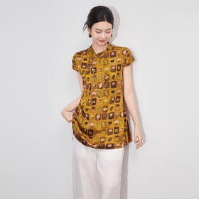 「高货wl」全新升级【铂金会员339/天猫459/差价120】(02751)洛诗琳新中式人丝香云纱印花上衣2025夏季复古国风衬衫女