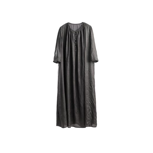 绽放465朵/【黑白灰系列·逍遥长裙】泥染柞蚕丝长款半开襟连衣裙 商品图4
