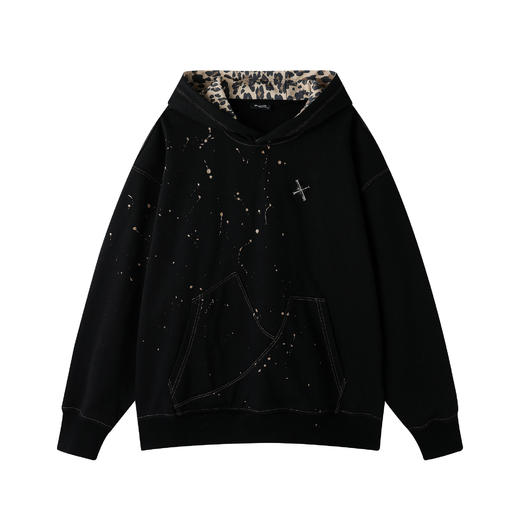 BJHG不计后果美式豹纹连帽卫衣男款2025新款潮明线撞色泼墨外套女 商品图4