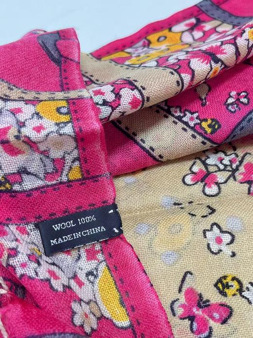 ｛特卖｝100%羊毛围巾花型十六卡拼玫红～喜出 商品图2