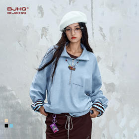 BJHG不计后果美式休闲纯色卫衣男生秋季2025新款POLO衫情侣外套女