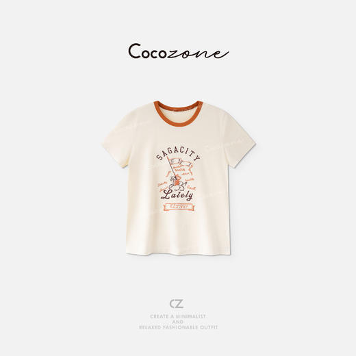 COCO ZONE 刘一一”小马T“长绒棉混纺透气圆领短袖T恤 CD2A1674 商品图0