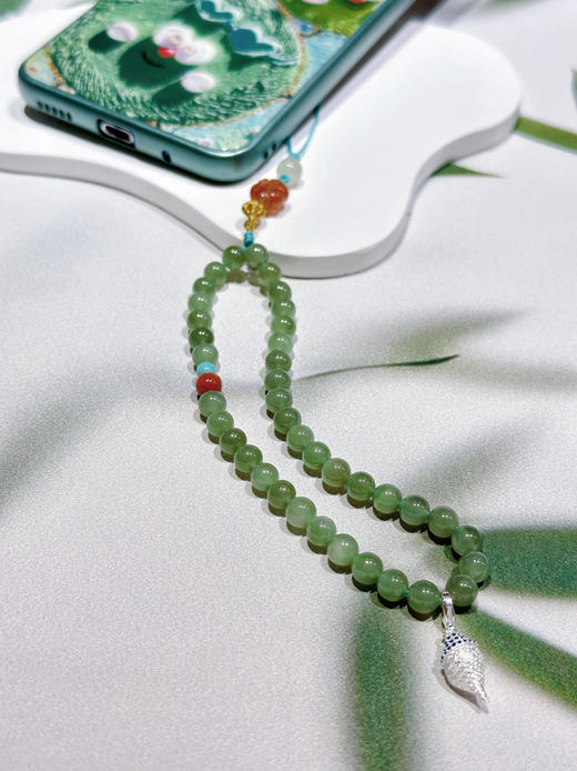 国风原创新中式酒红石榴石水晶橄榄石碧玉手机链手机挂件手腕绳淡水珍珠彩虹蜜蜡南红 商品图6