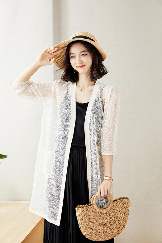 天丝莱赛尔精致薄款镂空防晒中长开衫空调衫 商品图1