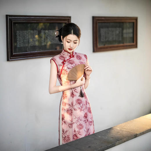 奥黛旗袍改良版夏季高端年轻款碎花减龄连衣裙粉色7790 商品图4