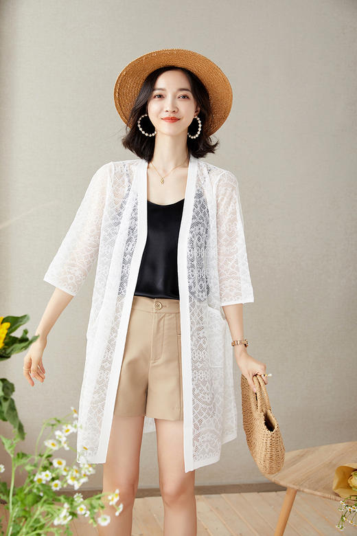 天丝莱赛尔精致薄款镂空防晒中长开衫空调衫 商品图0