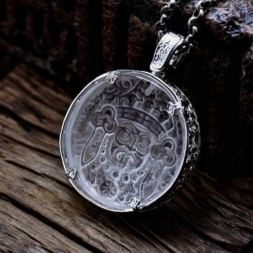 s925纯银白水晶扎基拉姆吊坠男女新款复古高级感挂坠精致扎基拉姆项链直径3cm 商品图6