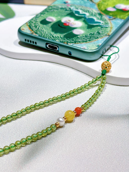 国风原创新中式酒红石榴石水晶橄榄石碧玉手机链手机挂件手腕绳淡水珍珠彩虹蜜蜡南红 商品图9
