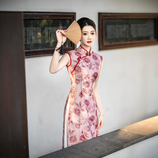 奥黛旗袍改良版夏季高端年轻款碎花减龄连衣裙粉色7790 商品图3