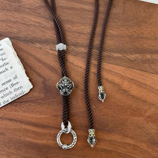 高端s925纯银大鹏鸟项链绳子男女复古多功能扣金刚杵编织吊坠挂绳 商品图6