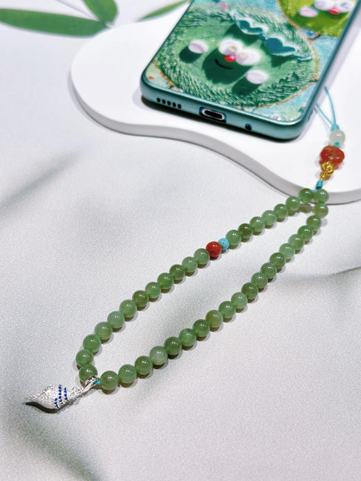 国风原创新中式酒红石榴石水晶橄榄石碧玉手机链手机挂件手腕绳淡水珍珠彩虹蜜蜡南红 商品图7