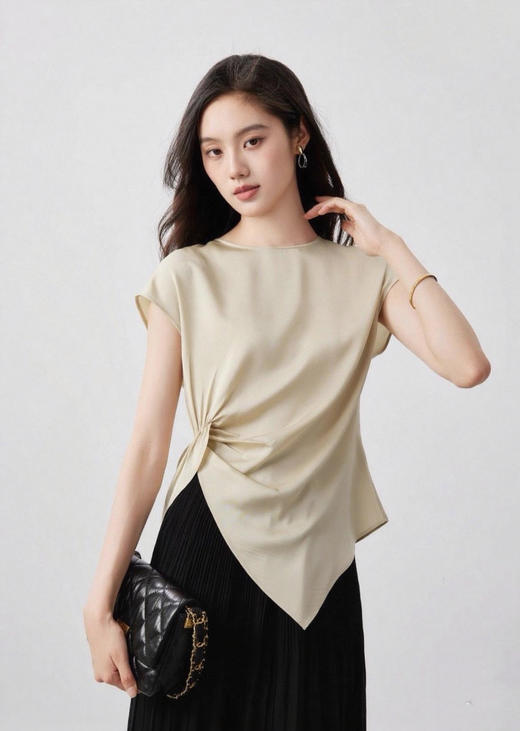 商场品牌含桑蚕丝不规则小衫显瘦珍珠衫 商品图1