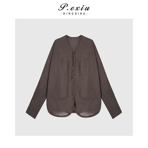 04-3潘依绣丁丁宠粉100%苎麻肌理感透气V领衬衫短裙套装 SH0107 商品图1