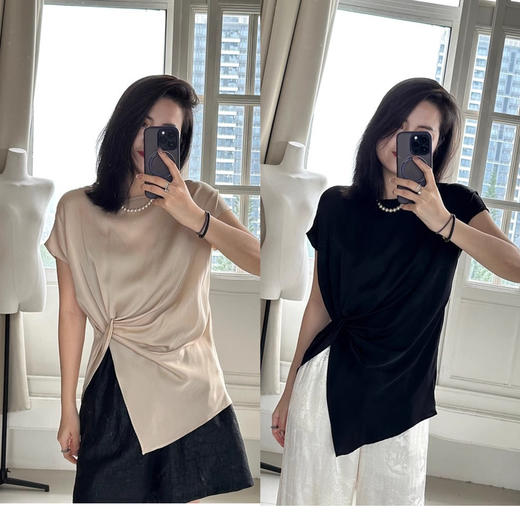 商场品牌含桑蚕丝不规则小衫显瘦珍珠衫 商品图3