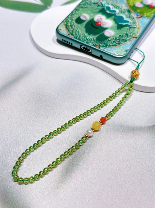 国风原创新中式酒红石榴石水晶橄榄石碧玉手机链手机挂件手腕绳淡水珍珠彩虹蜜蜡南红 商品图5