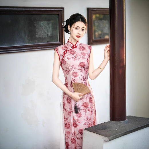 奥黛旗袍改良版夏季高端年轻款碎花减龄连衣裙粉色7790 商品图2