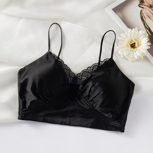 丁摩 里外桑蚕丝背心式文胸真丝法式内衣女轻薄款无排扣花边胸罩女5ZF-2610 商品图5