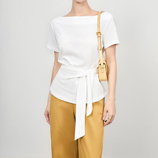 「高货wl」全新升级【铂金会员183/天猫239/差价56】(15416)洛诗琳小众设计不规则T恤2025夏季系带收腰显瘦短袖上衣女 商品图0