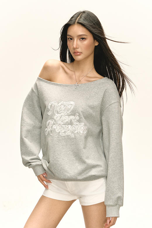 Ariseism 美式复古斜肩长袖卫衣女秋季新款宽松上衣 商品图5