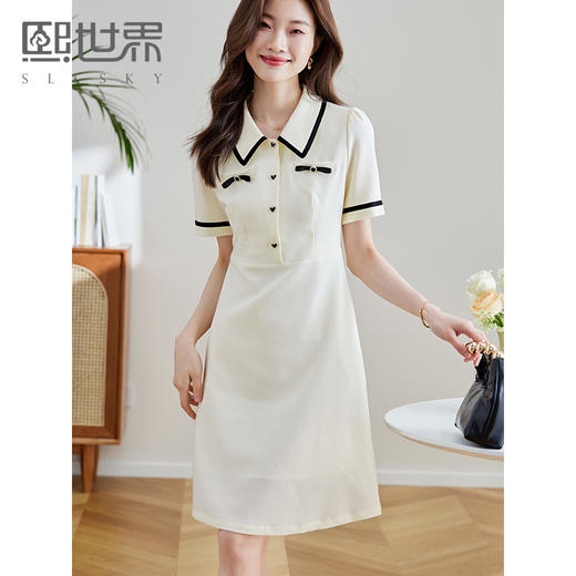 【专属特价】熙世界小香风连衣裙女2025夏新款气质收腰显瘦撞色短袖POLO领裙子 商品图0