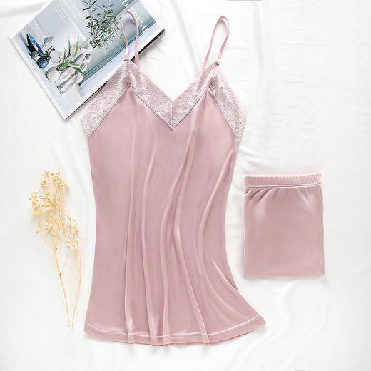 丁摩 真丝小吊带套装 桑蚕丝性感亲肤丝滑轻薄背心短裤JSY140054 商品图2