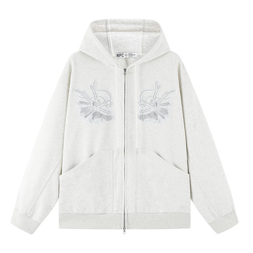 NPC潮牌龙年限定连帽卫衣水墨龙图腾刺绣开衫拉链外套NP41ST60 J 商品图5