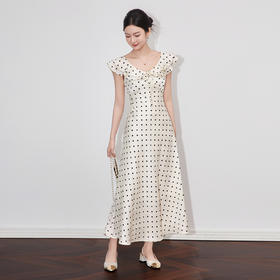 「高货wl」全新升级【铂金会员358/天猫479/差价121】(13844)洛诗琳复古波点印花连衣裙2025夏季荷叶边收腰显瘦长裙女