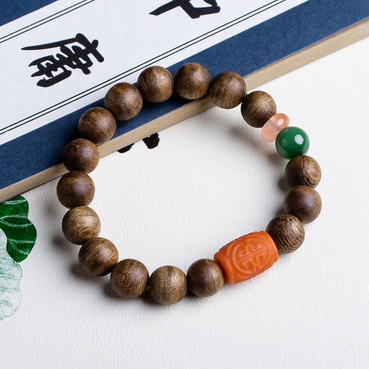 xy0487沉香+南红寿字大桶珠手串 商品图4