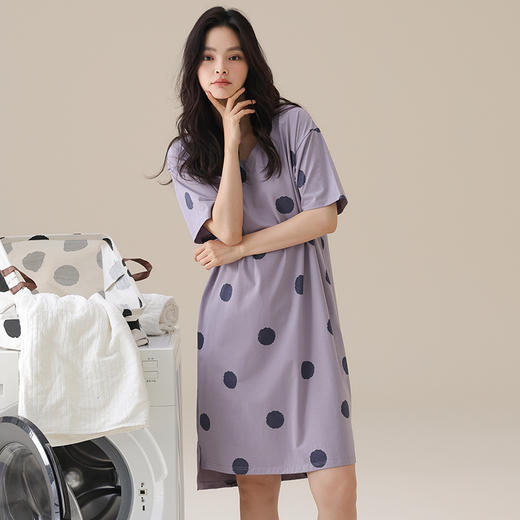 丁摩 大码睡裙女夏季薄款半袖波点中长裙外穿甜美可爱女士【棉+莫代尔】睡裙5ZF-  22581 商品图6