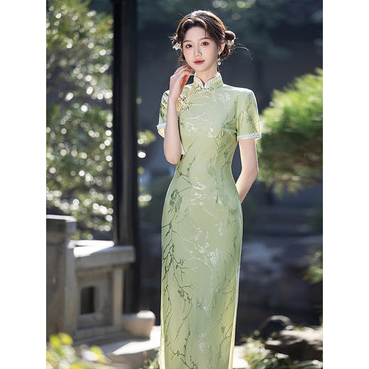 绿色旗袍高端气质少女新中式夏季提花3715 商品图1