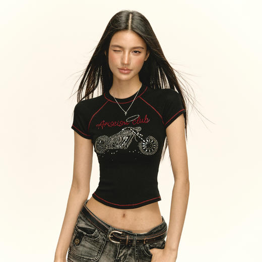 Ariseism 美式复古设计感短袖t恤女夏季新款辣妹修身上衣 商品图0