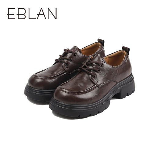 伊伴秋季复古系带乐福鞋厚底增高女时尚休闲鞋B25438851 商品图4