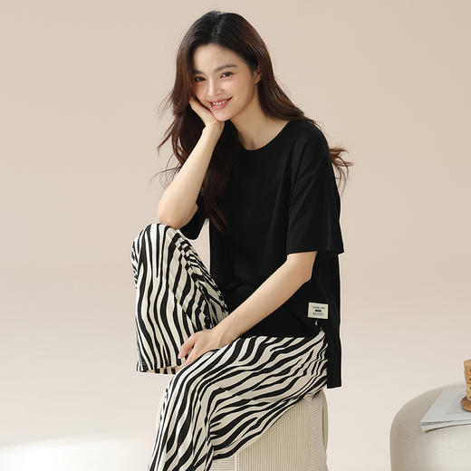 丁摩 睡衣女夏【纯棉】薄款短袖高级感可外穿家居服夏天女士睡衣套装5ZF-63015 商品图0
