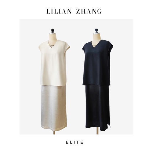 E“定制”——静奢风——随性自然——老钱风V领假两件式叠层裙 2501019 商品图0