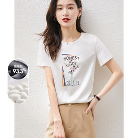 【专属特价】熙世界真丝印花t恤女短袖夏2025新款宽松显瘦百搭圆领桑蚕丝上衣