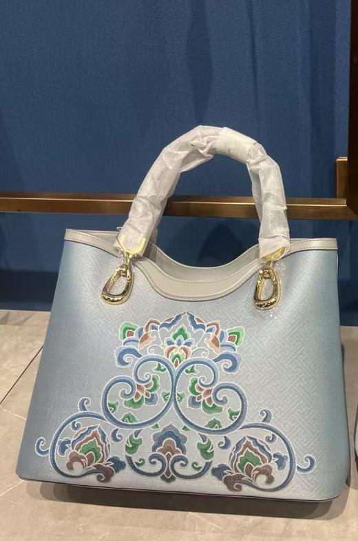 SAINTJOY/上久楷 宋锦女式拎包 浅兰锦绣满堂.浅灰 BWS16A1301 商品图1